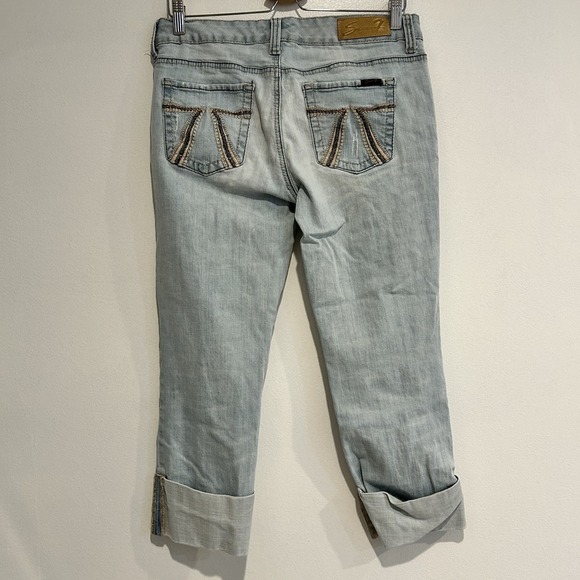 Seven 7 Boho Western Embroidered Whipstitch Capris Crop Pants Light Wash Jeans 8 - Picture 2 of 9